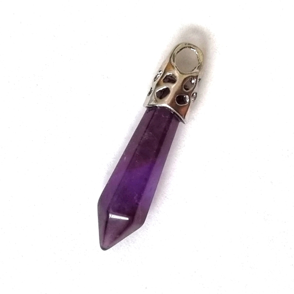 Purple Pendant - with Either Black Cord or Silver Tone Chain of Choice - Picture 3 of 3